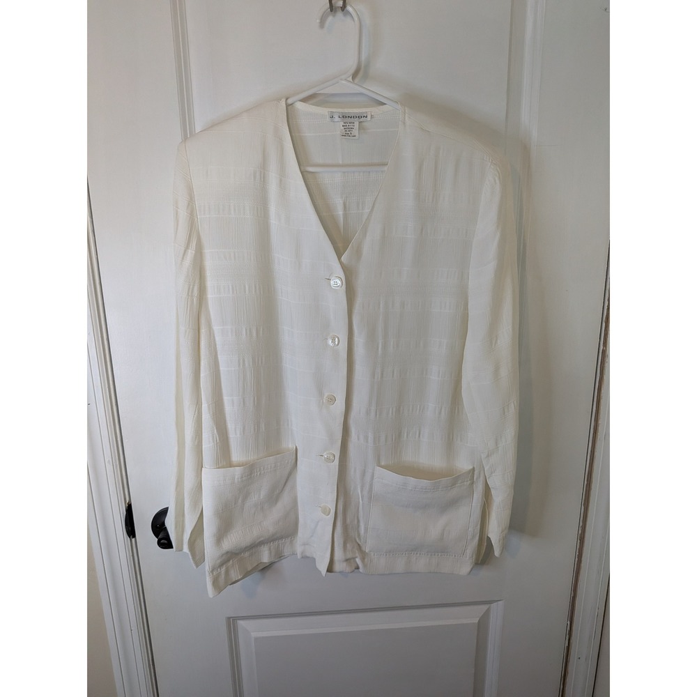 J. London Ivory Rayon Textured Dobby Stripe Button Up Cardigan Jacket Womens S